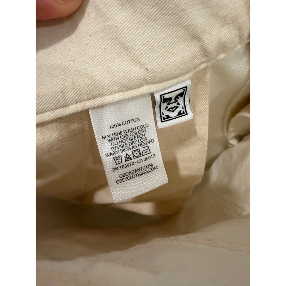 Obey Mens Carpenter Pants Off White Cream Cotton Canvas Workwear Size 34